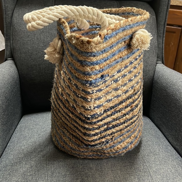 Magid Striped Sisal Jute & Denim Woven Tote